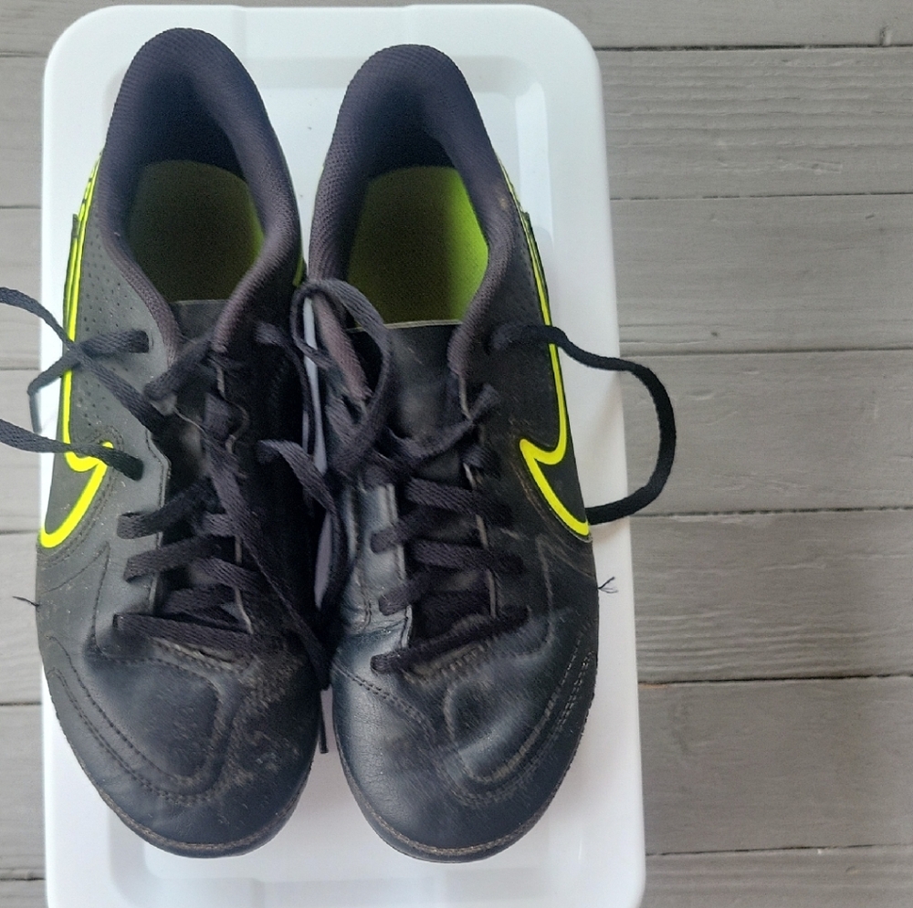 Nike TIEMPO Black and Neon Yellow Soccer Cleats